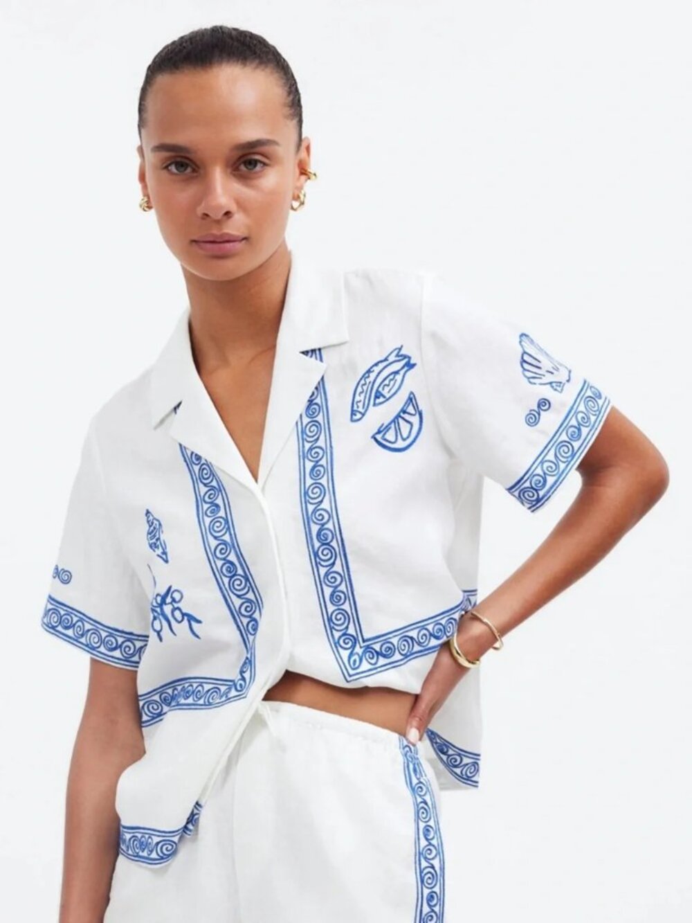 Madewell x Lisa Says Gah! Embroidered Button-Front Shirt NWT XS